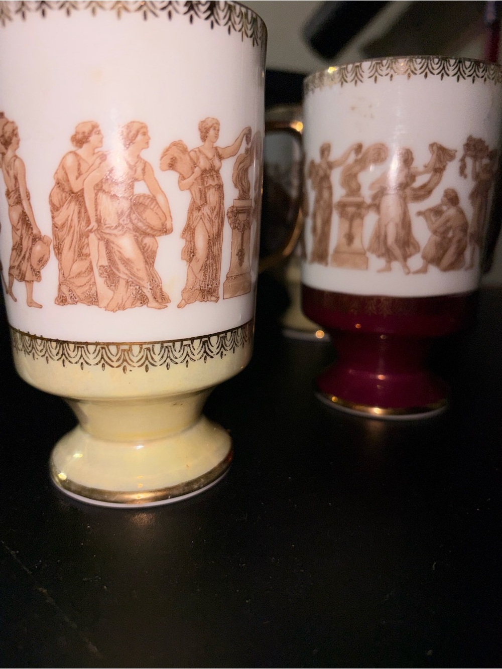 Vintage Royal Crown Greek Classic Iridescent Pedestal Mugs - Set of 5